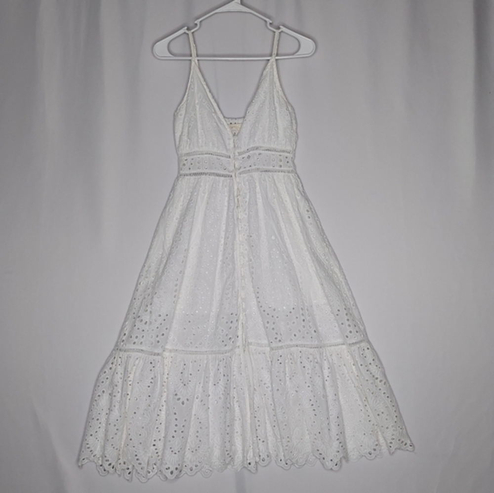 Gingham & Heels White Eyelet Dress Womens‎ XS Empire Strappy Button Cottagecore
